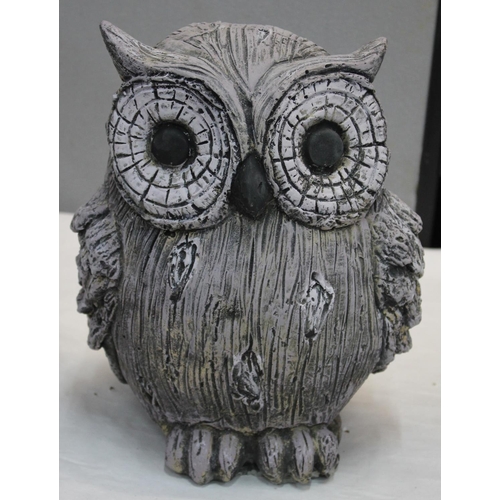 92 - 3 GARDEN ORNAMENTS - OWL, BUDDHA AND 