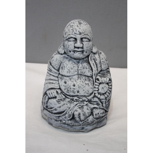 92 - 3 GARDEN ORNAMENTS - OWL, BUDDHA AND 