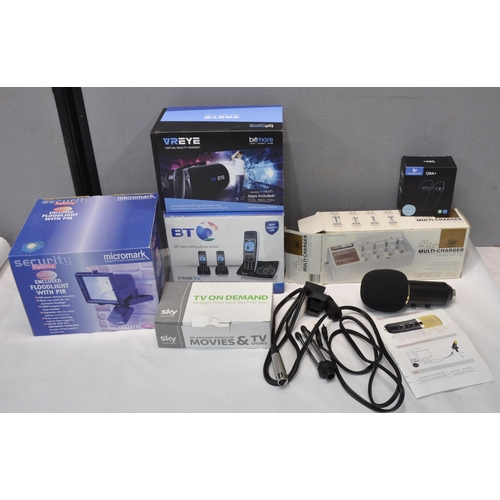 100A - MISCELLANEOUS - FLOODLIGHT, BT CORDLESS PHONE SYSTEM, BATTERY CHARGER, SKY BOX, PAIR EARPHONES, VIRT... 