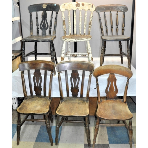 108 - 6 VARIOUS KITCHEN CHAIRS - SOME WORM AFFECTED