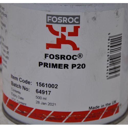 122 - PROMAT PRIMER 3L, 9 x FOSROC P20 PRIMER 500ml EXPIRY DATE 28 JAN 21, 5 SIKA PRIMER 210 1000ml BB END... 
