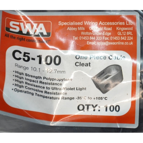 128 - QUANTITY SWA ONE PIECE CABLE CLEATS 100 Per Pack 3 ROLLS TAPE, 2 SCOTT SAFETY RESPIRATORY FILTERS