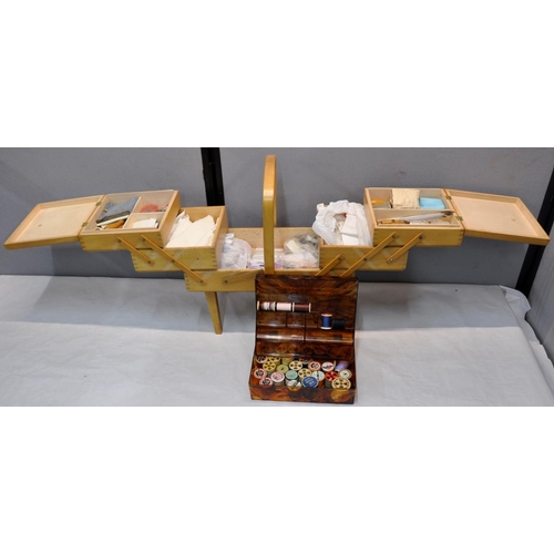 133 - CANTILEVER SEWING BOX AND SMALL SEWING BOX AND CONTENTS