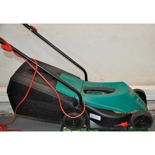 149 - BOSCH ELECTRIC LAWNMOWER (WORKING) & GARDEN PICKAXE