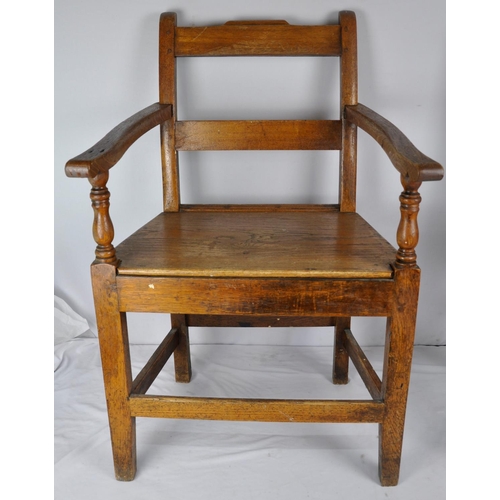 151 - OAK ARMCHAIR & OAK CHAIR (SEAT DAMAGED)
