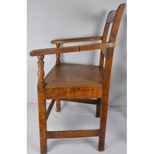 151 - OAK ARMCHAIR & OAK CHAIR (SEAT DAMAGED)