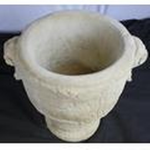 185 - STONEWORK CIRCULAR PLANTER FEATURING STAG & TROPICAL BIRDS (IN 2 PIECES)