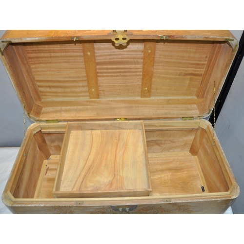 168 - CARVED ORIENTAL CAMPHOR WOOD CHEST WITH BRASS DETAIL