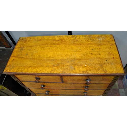 200 - MAPLE 2 OVER 3, 5-DRAWER CHEST WITH TURNED HANDLES AND BUN FEET (Height 122.5cm, Width 122.5cm &... 