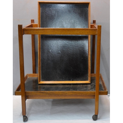 209 - TEA TROLLEY WITH 2 DETACHABLE TRAYS AND SMALL BAMBOO SIDE TABLE