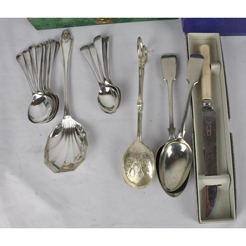 211 - MISC CUTLERY INCLUDING SERVING SET WITH SILVER COLLAR