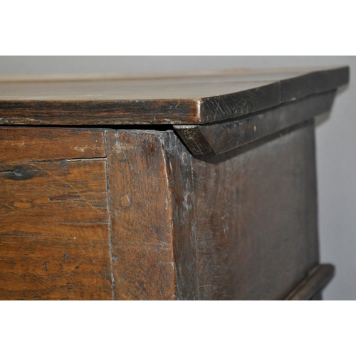 214 - ANTIQUE OAK BIBLE BOX WITH PEGGED JOINTS ON STAND WITH TURNED SUPPORT