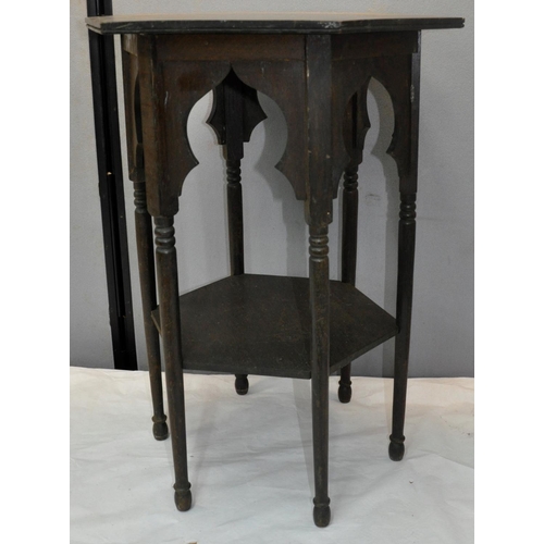 221 - HEXAGONAL OCCASIONAL TABLE ON TURNED SUPPORTS AND UNDERSHELF