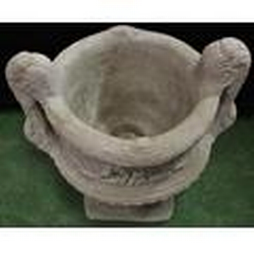 194 - LARGE DECORATIVE 2 HANDLED STONEWORK URN (IN 2 PIECES)
