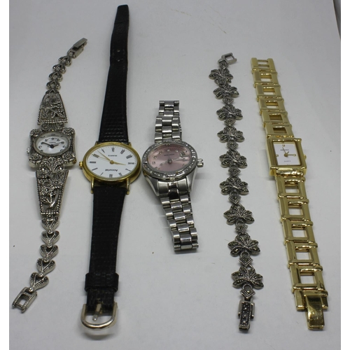 345 - LADIES AVON MARQUESITE WATCH, MARQUESITE BRACELET, ACCURIST WATCH AND 2 SEKONDA WATCHES
