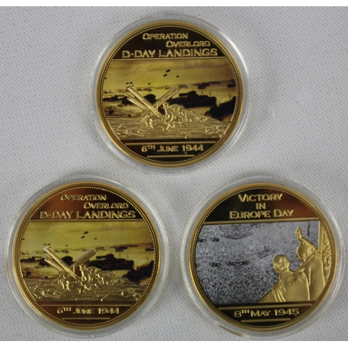 348 - 6 COMMEMORATIVE COINS: 'THE GREAT WAR' TRUCE IN THE TRENCHES CHRISTMAS 1914, 3 of WWII 75TH ANNIVERS... 