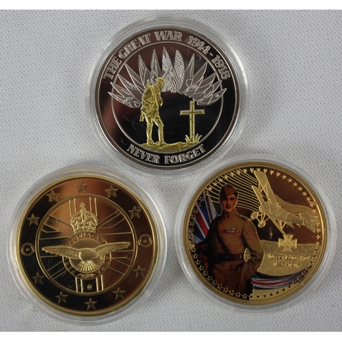348 - 6 COMMEMORATIVE COINS: 'THE GREAT WAR' TRUCE IN THE TRENCHES CHRISTMAS 1914, 3 of WWII 75TH ANNIVERS... 