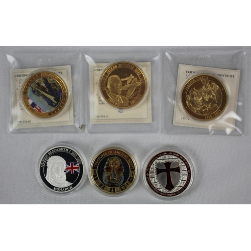 349 - 6 COMMEMORATIVE COINS:TREASURE OF ANCIENT EGYPT COOK ISLANDS 1 DOLLAR 2018, THE GREATEST BRITONS - M... 