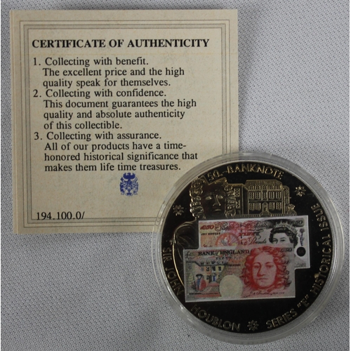 353 - 7 COMMEMORATIVE COINS: 3 of 'BRITISH BANKNOTE COIN SET' - THE &pound;1 BANKNOTE EMERGENCY WAR TIME I... 