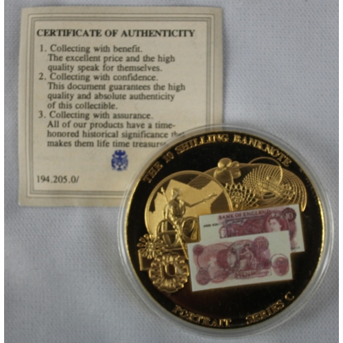 353 - 7 COMMEMORATIVE COINS: 3 of 'BRITISH BANKNOTE COIN SET' - THE &pound;1 BANKNOTE EMERGENCY WAR TIME I... 