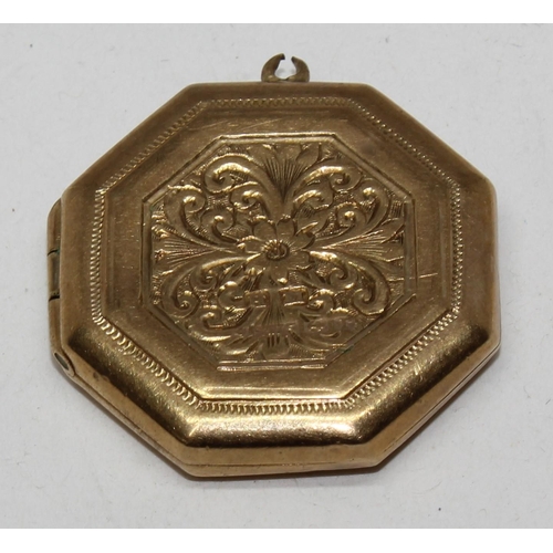 354 - OCTAGONAL BROOCH STAMPED 9/375 (4.7g) & CAMEO BROOCH WITH SAFETY CHAIN - NO MARKINGS (10.2g)