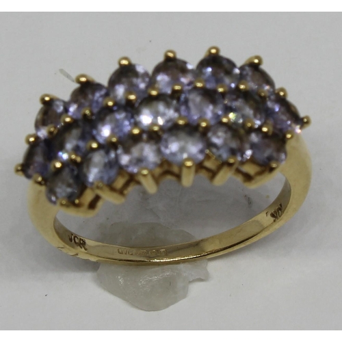 363 - 9ct GOLD CLUSTER RING SET PURPLE STONES (3.7g) - SIZE N