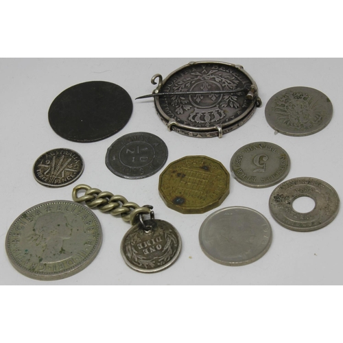 372 - QUANTITY OF COINS INCLUDING 1791 KING LOUIS XVI COIN MADE BROOCH