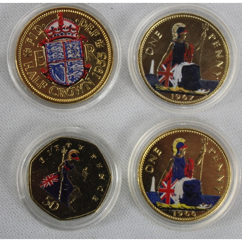 374 - 7 COMMEMORATIVE COINS: 3 BRITISH BANKNOTES COINS - WINSTON CHURCHILL &pound;5 COIN, THE &pound;5 BAN... 