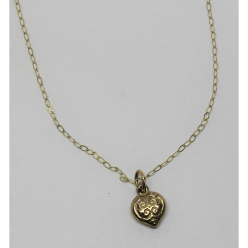 380 - GOLD COLOURED 'P' PENDANT (NO HALLMARK) ON 9ct CHAIN (1.9g) AND 9ct GOLD HEART PENDANT ON CHAIN MARK... 