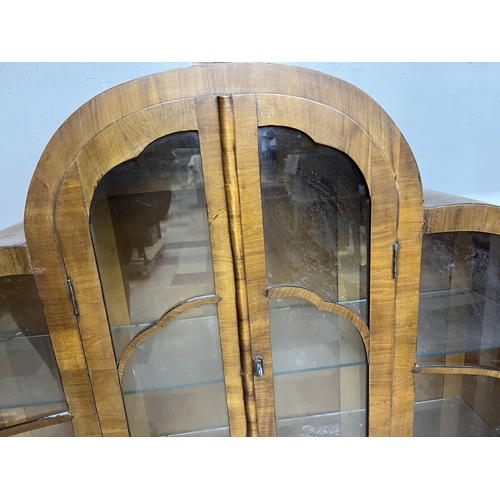 42 - DECO STYLE CHINA WALL CABINET - VENEERS DAMAGED