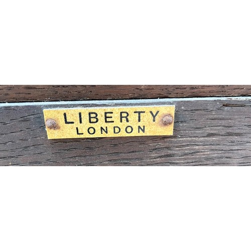 203 - LARGE OAK LIBERTY LONDON ART NOUVEAU PANEL BACK SIDEBOARD WITH INLAY DECORATION, FITTED CUTLERY DRAW... 