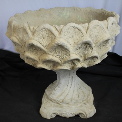 12 - LARGE STONEWORK DAHLIA PETAL DESIGN CIRCULAR PLANTER ON BASE (IN 2 PIECES)  (H52, W49cm) 