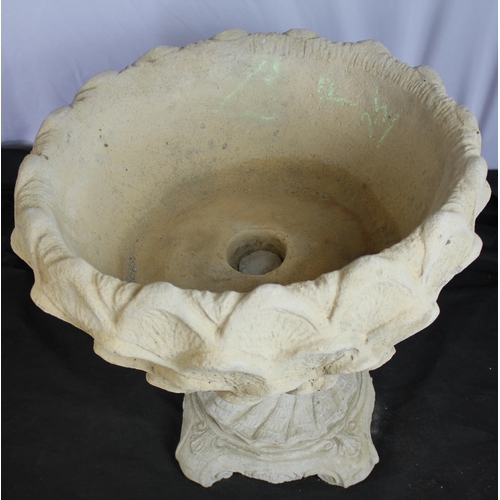 12 - LARGE STONEWORK DAHLIA PETAL DESIGN CIRCULAR PLANTER ON BASE (IN 2 PIECES)  (H52, W49cm) 