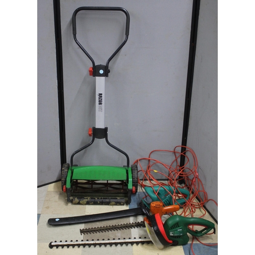 27 - RAZOR CUT PREMIUM 38 MOWER AND 3 HEDGE TRIMMERS