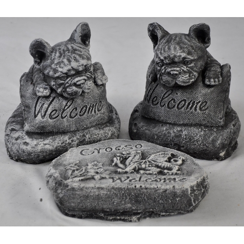 35 - 3 GARDEN ORNAMENTS - PAIR OF FRENCHIE 