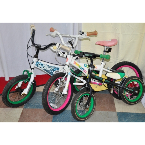 37 - 3 CHILDREN'S BIKES - STREET BOY, SUPER SHOT AND BLOSSOM (NO PEDDLES)