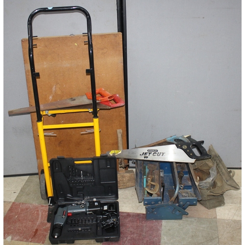 53 - VARIOUS HAND TOOLS, SACK TRUCK AND PASTING TABLE