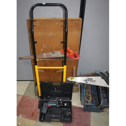 53 - VARIOUS HAND TOOLS, SACK TRUCK AND PASTING TABLE