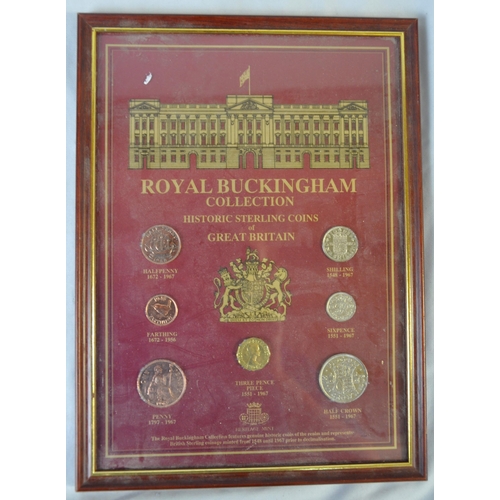 56 - 2 FRAMED COIN COLLECTIONS - 1 ROYAL BUCKINGHAM COLLECTION HISTORIC STERLING COINS OF GREAT BRITAIN A... 