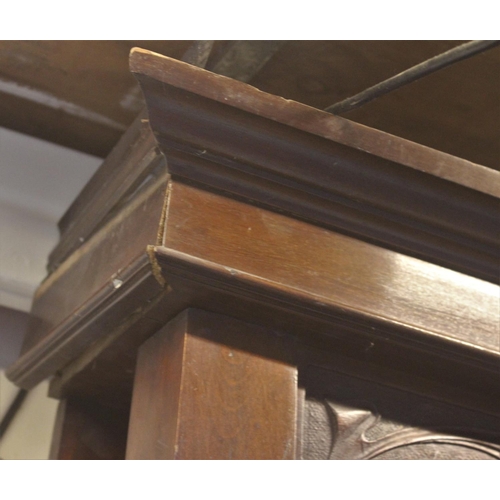 65 - WALNUT MIRROR BACK SIDEBOARD WITH ACORN DESIGN - SEE PHOTOS FOR CONDITION AND DAMAGE