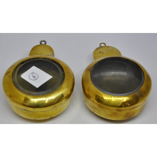 76 - 3 BRASS AND 2 STAINLESS STEEL VINTAGE POCKET WATCH HOLDERS