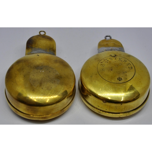 76 - 3 BRASS AND 2 STAINLESS STEEL VINTAGE POCKET WATCH HOLDERS