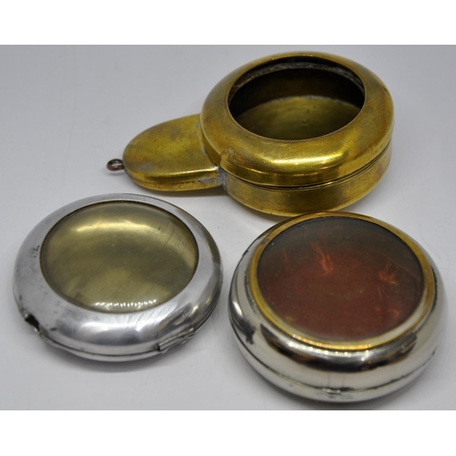 76 - 3 BRASS AND 2 STAINLESS STEEL VINTAGE POCKET WATCH HOLDERS