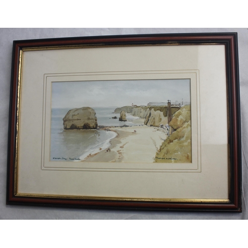 98 - OIL ON BOARD OF SEA SCENE & WATERCOLOUR OF MARSDEN BAY BY THOMAS WILKINSON