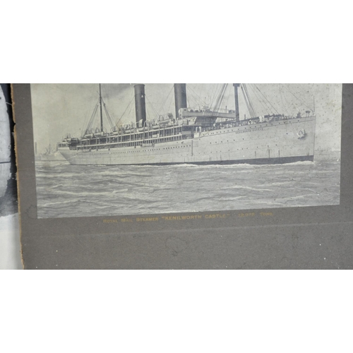 102 - 4 VICTORIAN PHOTOGRAPHS: AN OLD COUPLE, STEAM ENGINE, ROW OF HOUSES & SAILING SHIP.  PRINT ... 