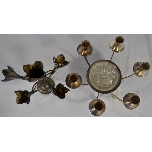 119 - VARIOUS PLATED ITEMS, PAIR BRASS VASES, 4 OSPREYS PEN & PROPELLING SETS & ESTYMA TRAVEL CLOC... 