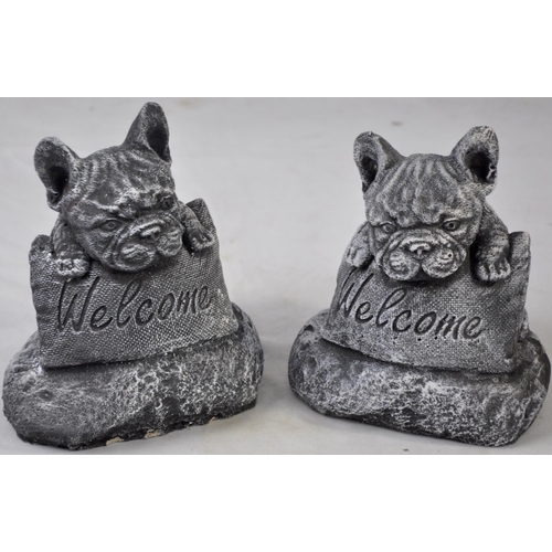 123 - 3 GARDEN ORNAMENTS - PAIR OF FRENCHIE 