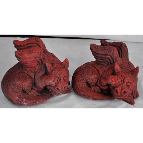 132 - PAIR OF SLEEPY DRAGON GARDEN ORNAMENTS