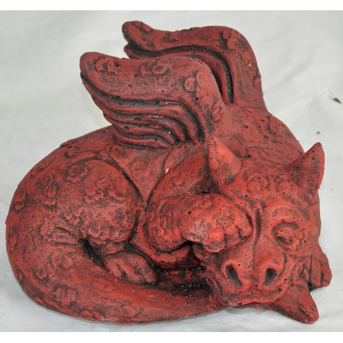 132 - PAIR OF SLEEPY DRAGON GARDEN ORNAMENTS