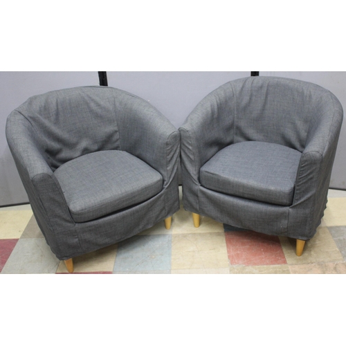 135 - 2 OFFICE TUB CHAIRS WITH GREY LOOSE COVERS